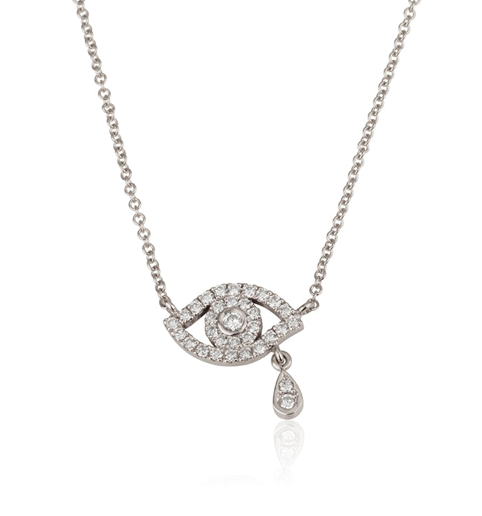 שרשרת עין  בזהב לבן משובצת יהלומים LOVE EYE NECKLACE