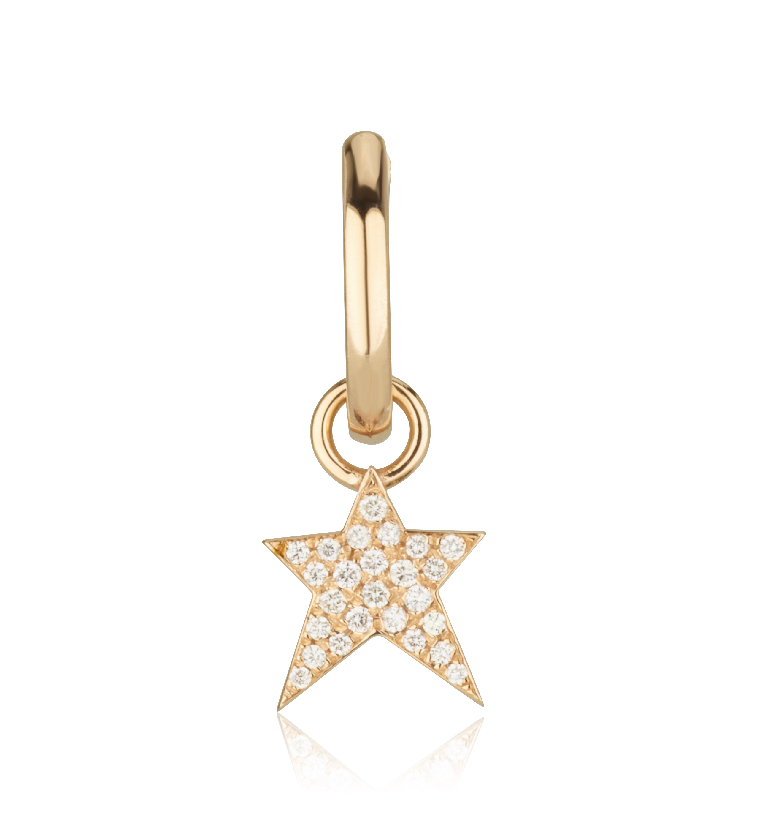 עגיל חישוק זהב צהוב וכוכב א-סמטרי תלוי משובץ יהלומים STAR-A DIAMONDS HOOP 3