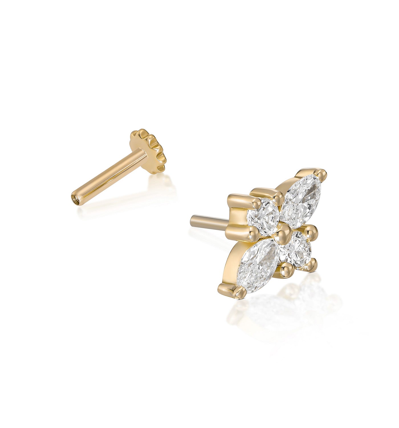 עגיל פירסינג זהב צהוב משובץ יהלומים טבעיים LILI EARRING PIERCING LABRET