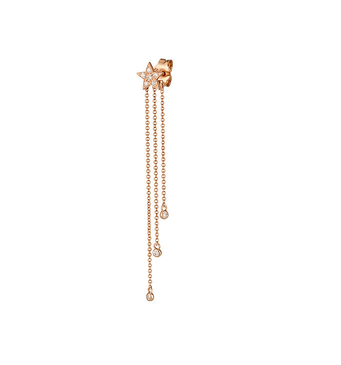 עגיל כוכב זהב ורוד משובץ יהלומים תלויים STAR & SHANDALIER STUD 3