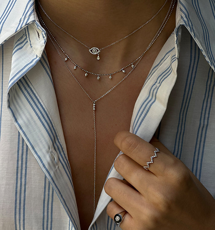 שרשרת עין  בזהב לבן משובצת יהלומים LOVE EYE NECKLACE
