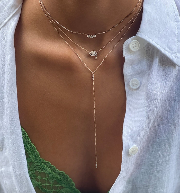 שרשרת עין  בזהב ורוד משובצת יהלומים LOVE EYE NECKLACE