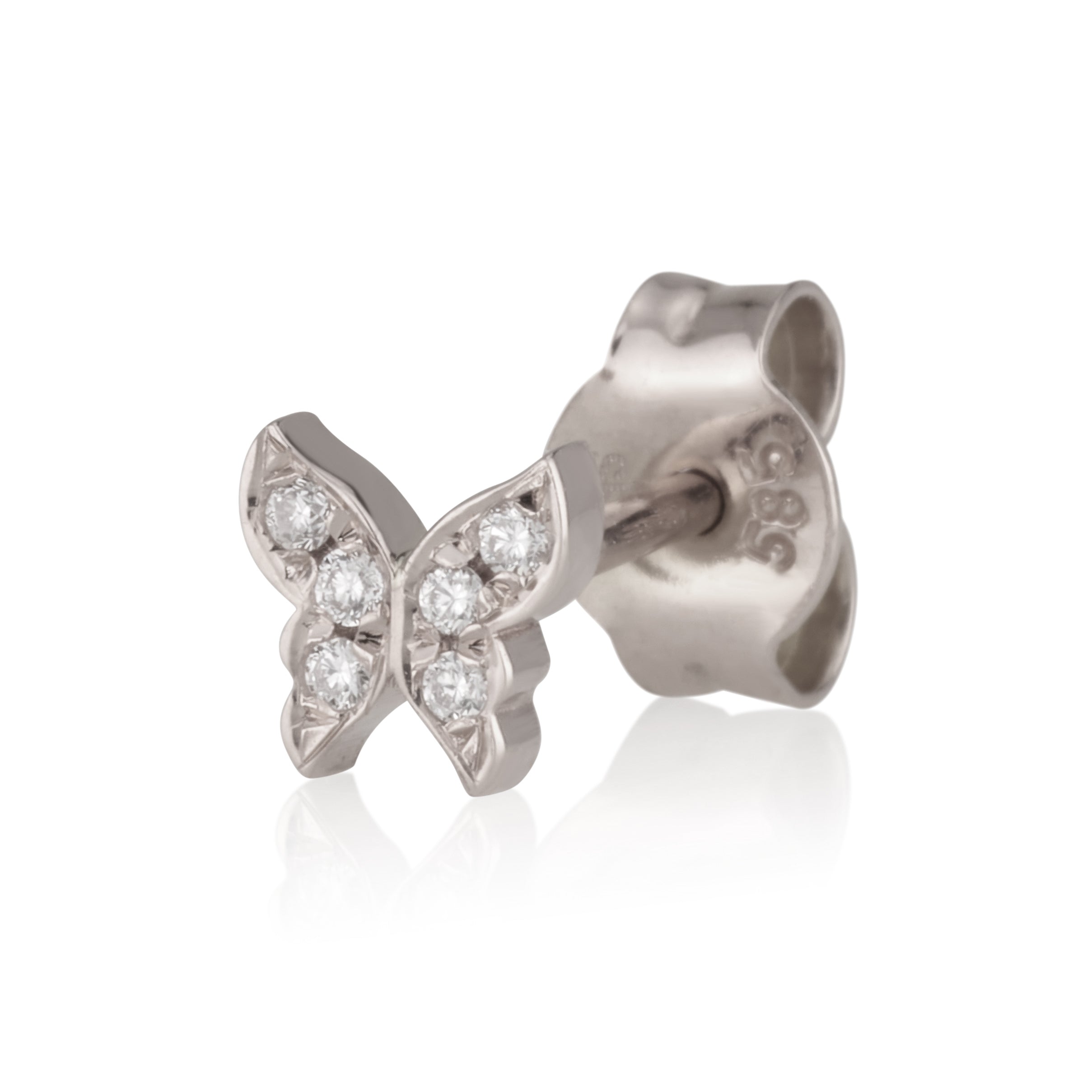 עגיל פרפר זהב לבן משובץ יהלומים BUTTERFLY DIAMONDS STUD 2