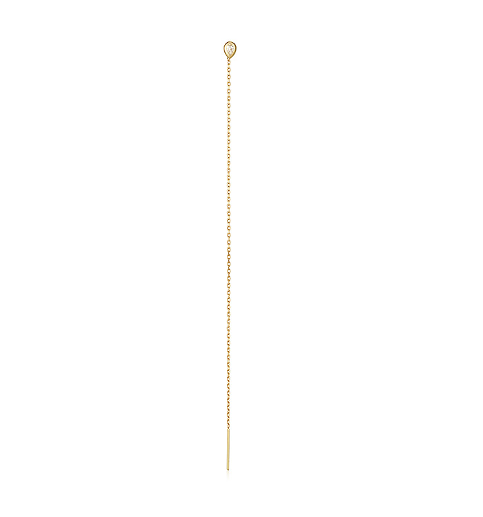 MARIN LONG EARRING STUD   עגיל עם שרשרת ארוכה מזהב צהוב משובץ יהלומים