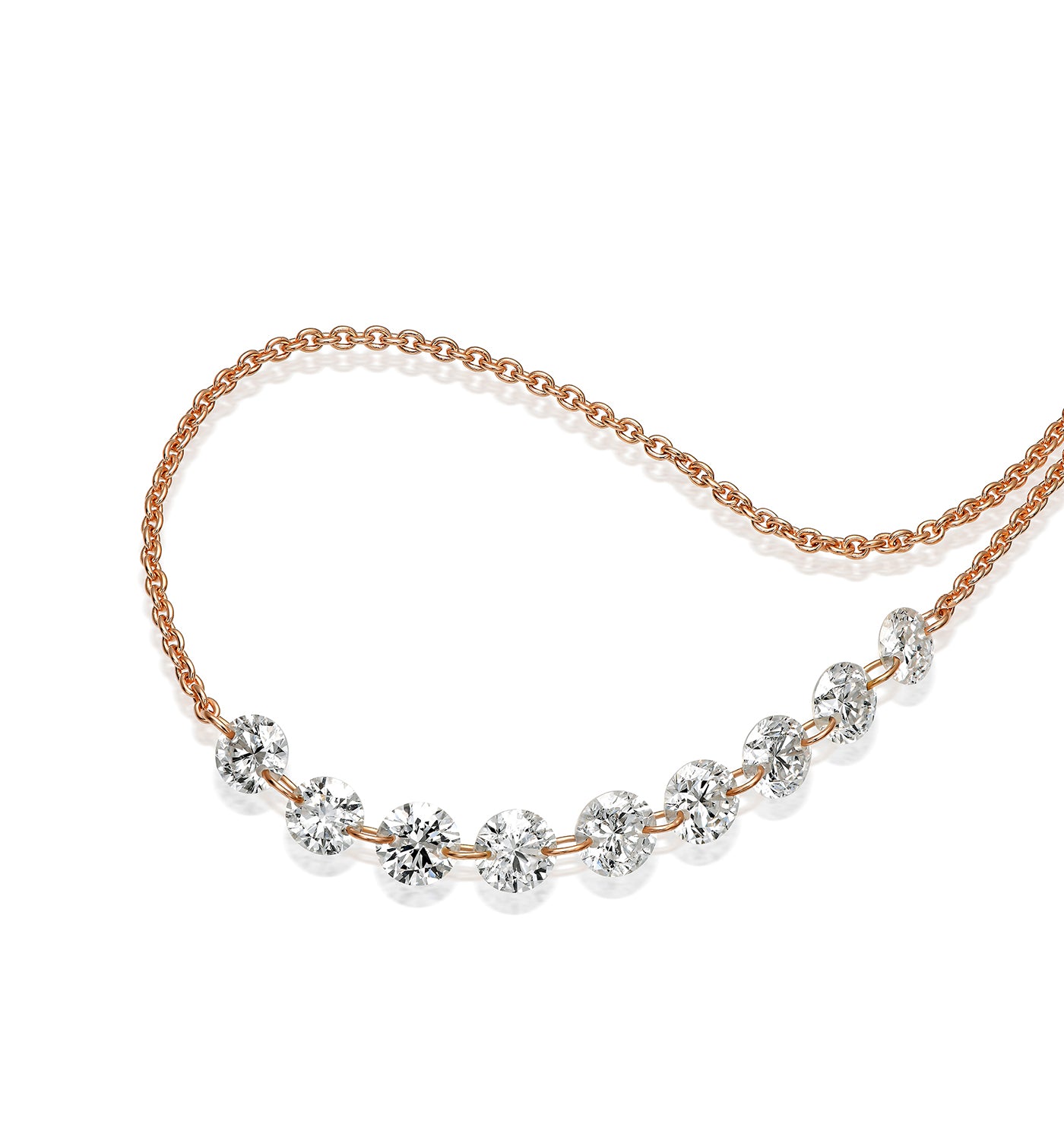 שרשרת זהב ורוד ויהלומים טבעיים קדוחים MELANIA NINE DIAMONDS NECKLACE