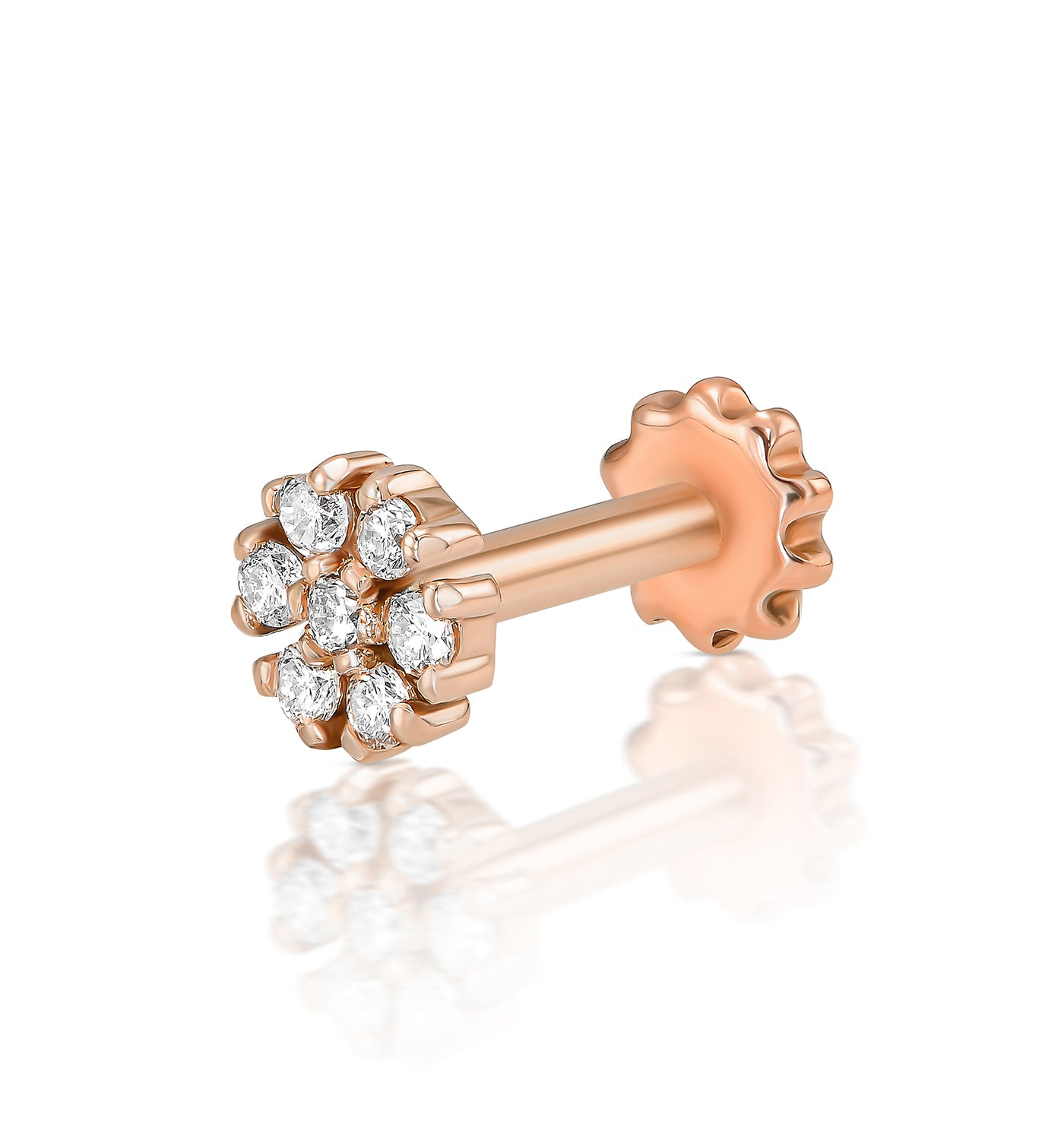 עגיל פירסינג זהב ורוד משובץ יהלומים טבעיים PETIT EARRING PIERCING LABRET