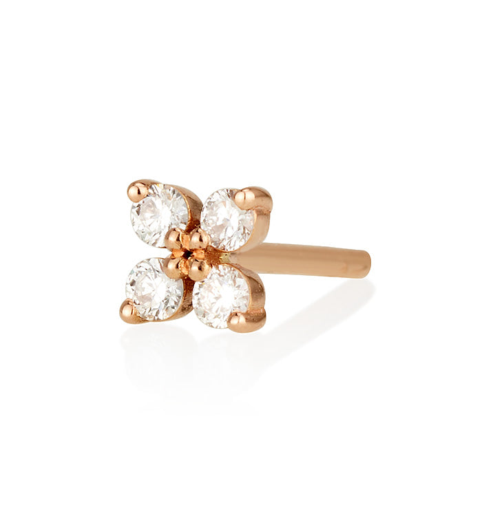 עגיל זהב ורוד צמוד משובץ  יהלומים FOUR DIAMONDS  STUD