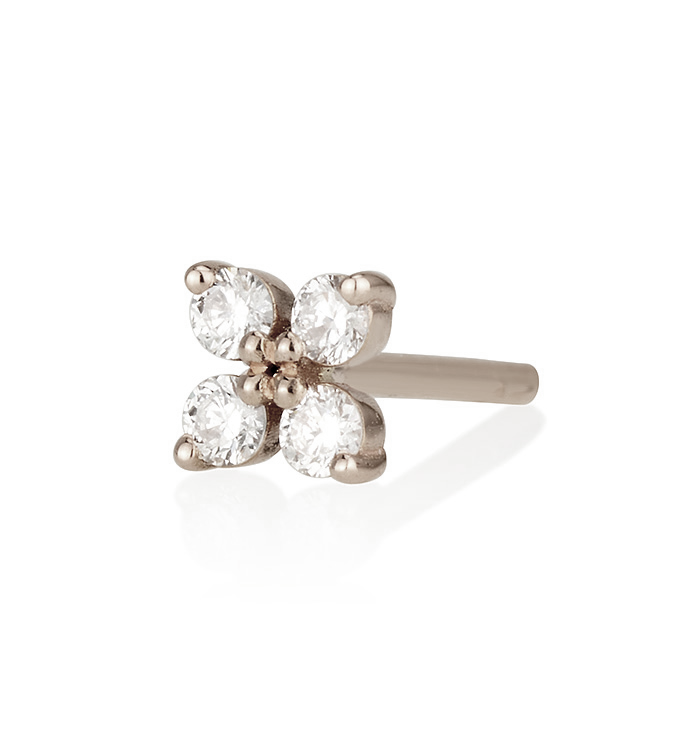 עגיל זהב לבן צמוד משובץ  יהלומים FOUR DIAMONDS  STUD