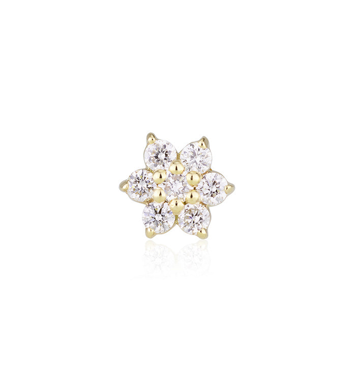 עגיל פירסינג מזהב צהוב משובץ יהלומים בצורת פרח SMALL FLOWER DIAMONDS PIERCING LABRET