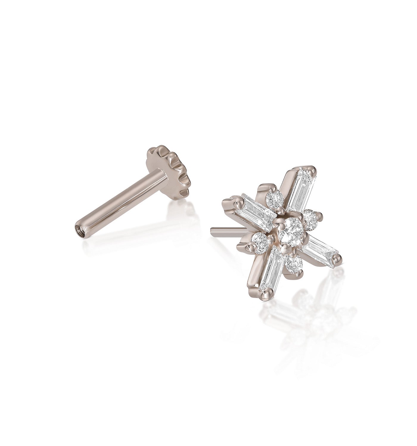 עגיל פירסינג זהב לבן משובץ יהלומים טבעיים MIRO EARRING PIERCING LABRET
