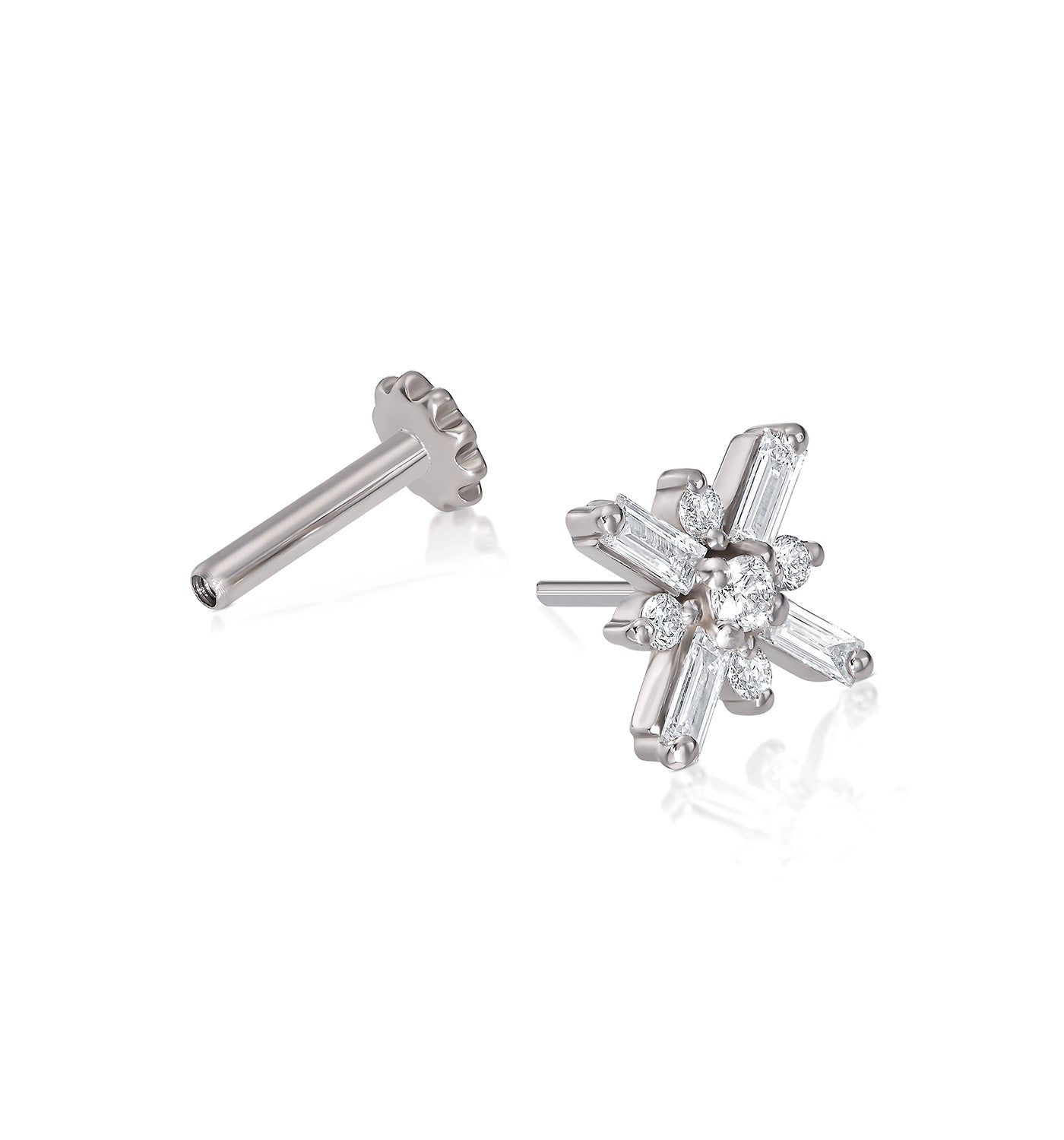 עגיל פירסינג זהב לבן משובץ יהלומים טבעיים MIRO EARRING PIERCING LABRET