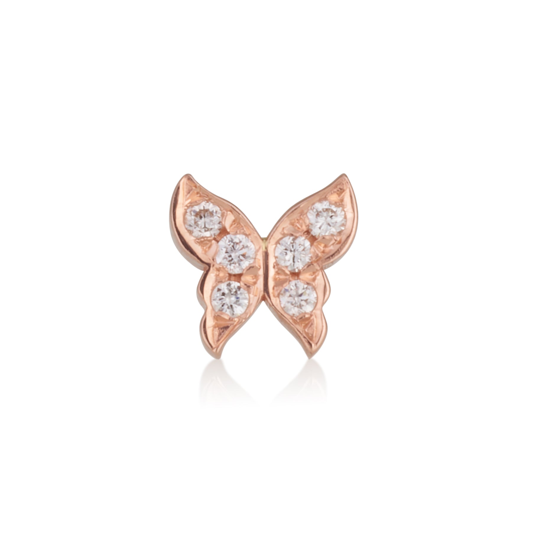 עגיל פרפר זהב ורוד משובץ יהלומים BUTTERFLY DIAMONDS STUD