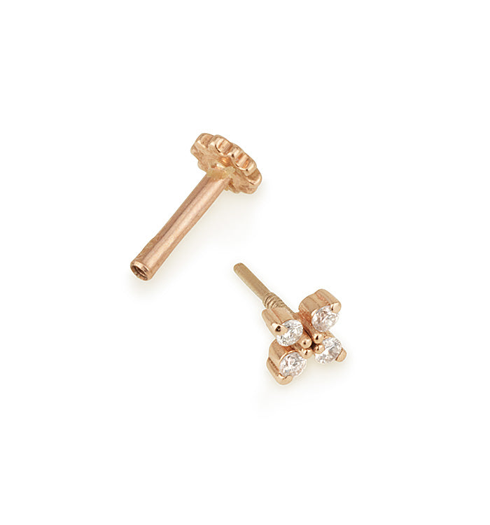 עגיל פירסינג מזהב ורוד משובץ ארבעה יהלומים FOUR DIAMONDS PIERCING LABRET