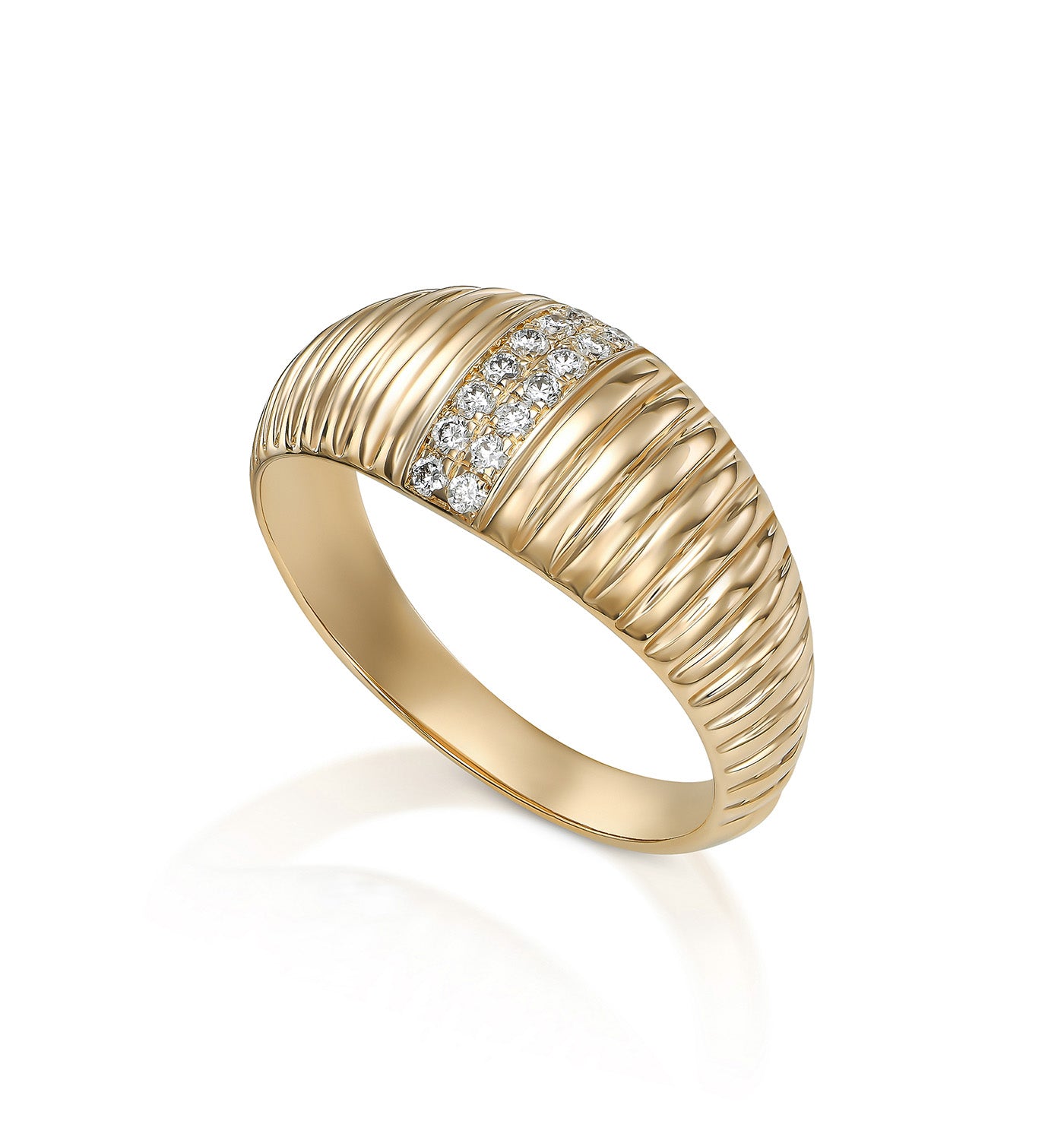 טבעת לזרת מזהב צהוב משובצת יהלומים  PINKY MILA RING