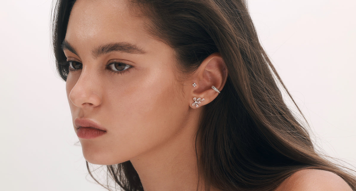 עגיל זהב ורוד צמוד משובץ יהלומים  BIANCA DIAMONDS EARRING