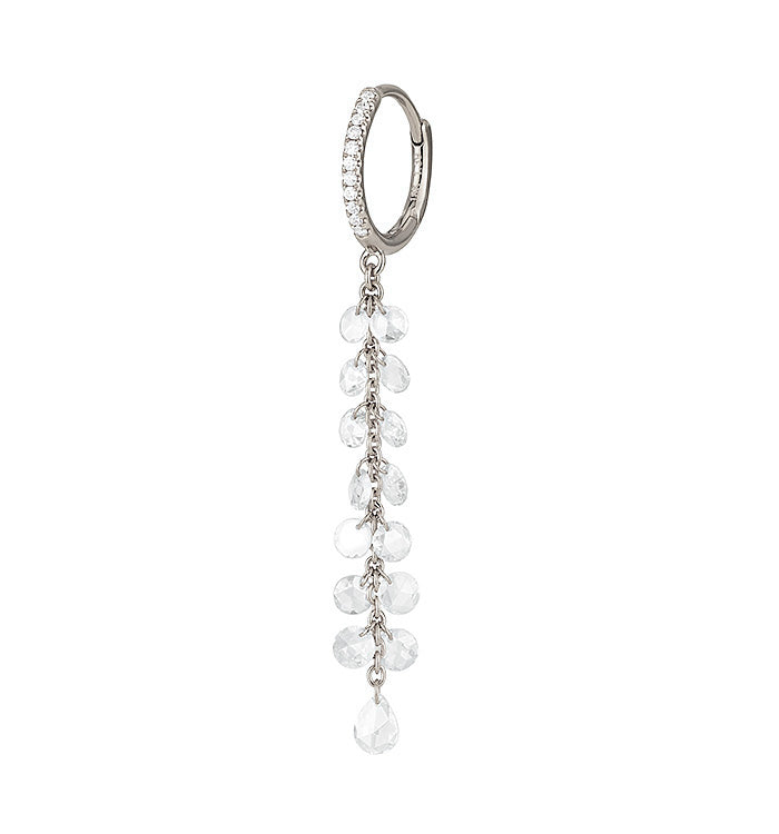 BRIGITTE EARRING hoop earring in white gold set with floating natural diamonds and floating natural rose cut diamonds