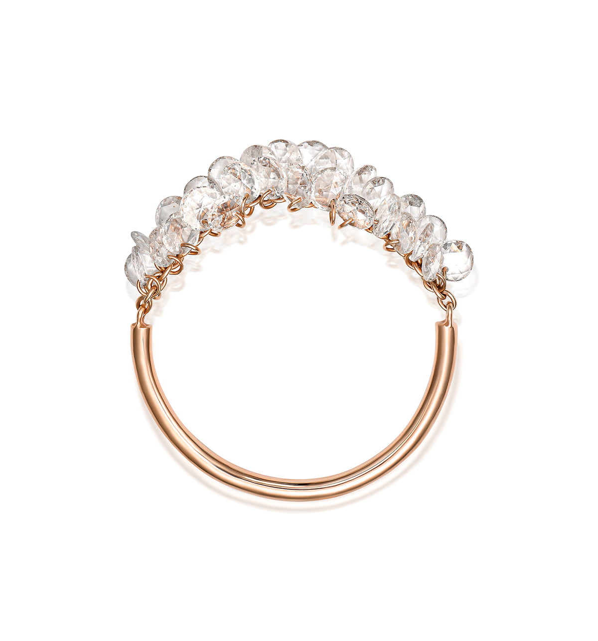 Brigitte floating rose cut diamond ring rose gold angled view