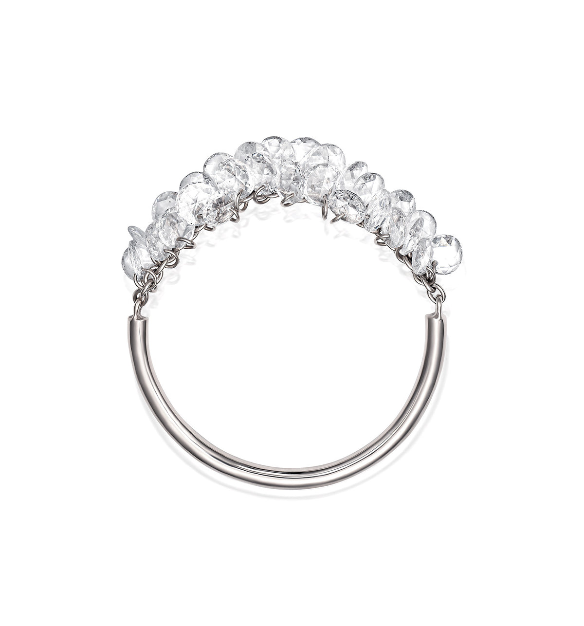 Brigitte floating rose cut diamond ring white gold angled view