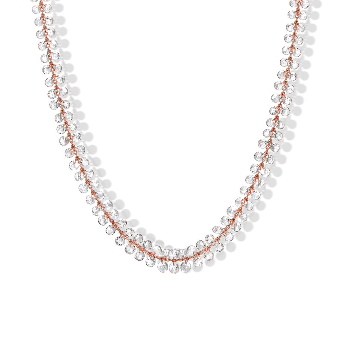 Brigitte More floating rose cut diamond necklace rose gold set with natural diamonds