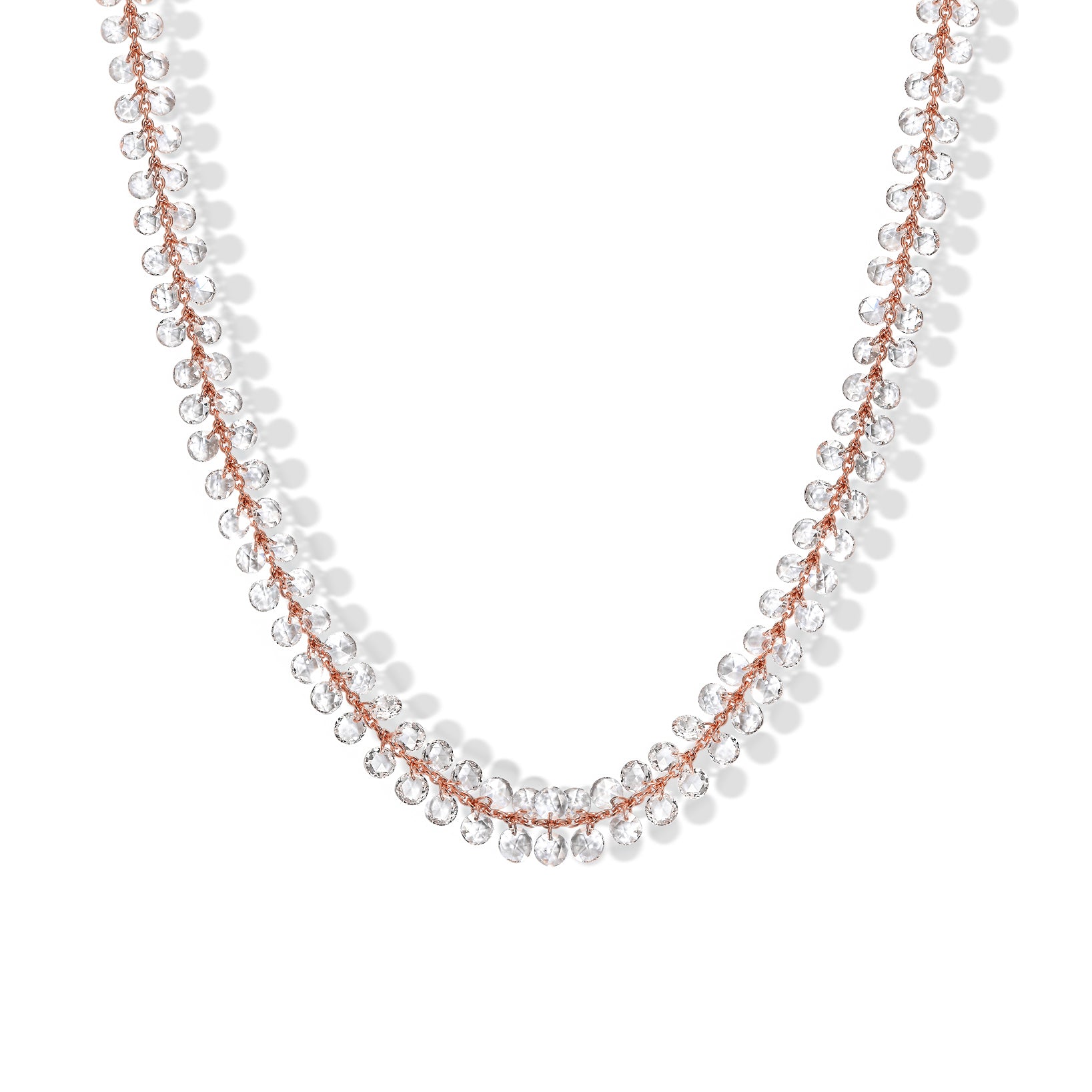 Brigitte More floating rose cut diamond necklace rose gold set with natural diamonds