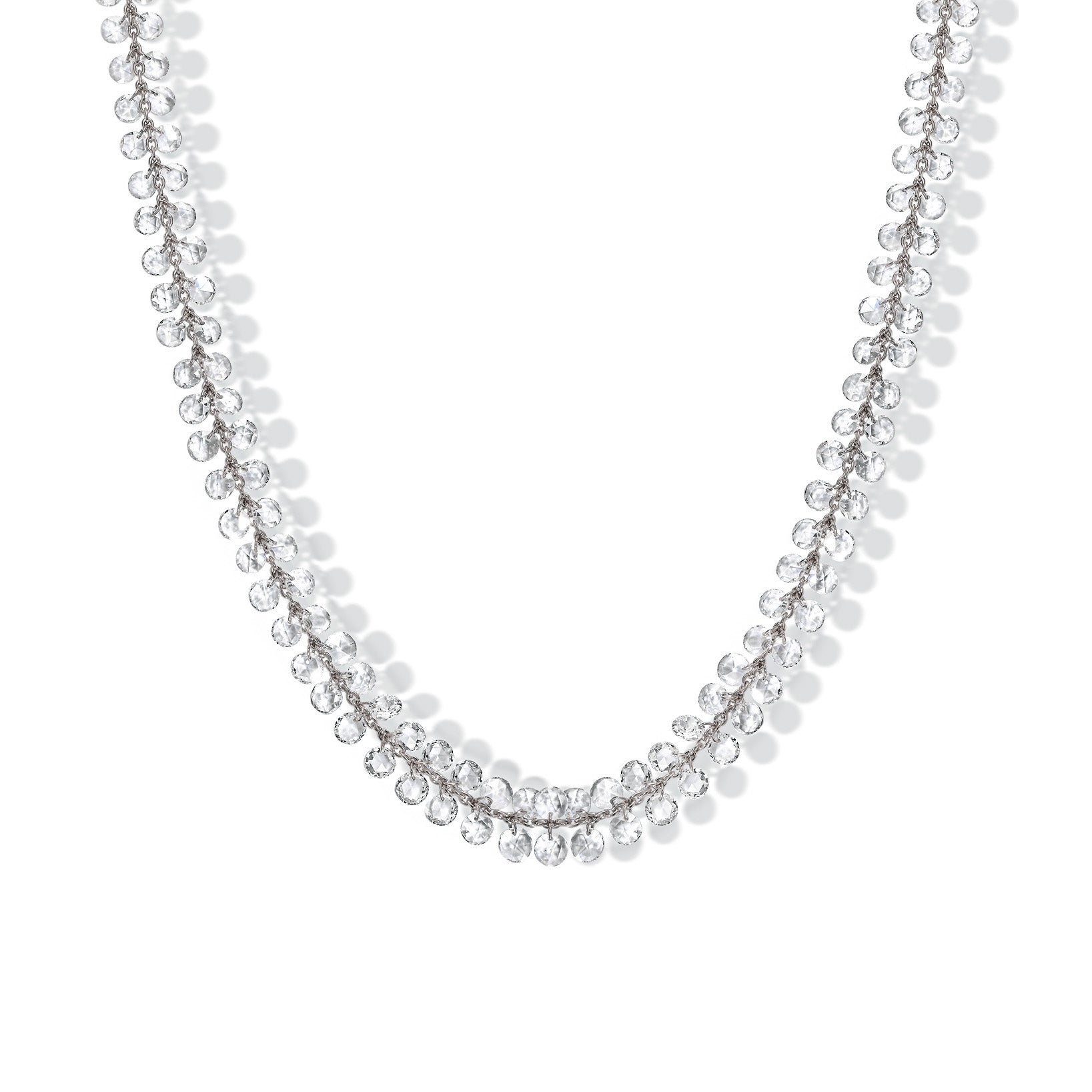 Brigitte More floating rose cut diamond necklace white gold set with natural diamonds