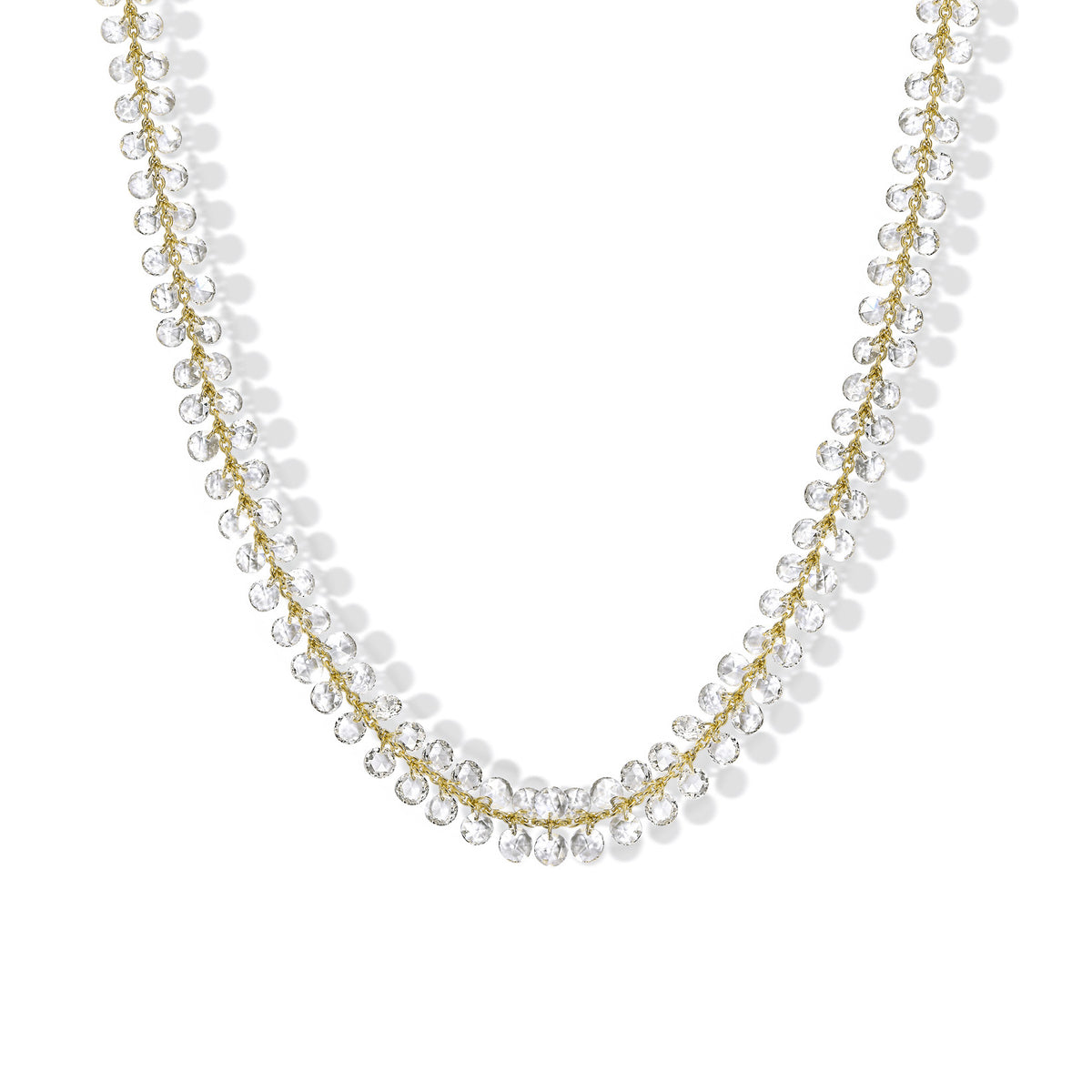 Brigitte More floating rose cut diamond necklace yellow gold set with natural diamonds