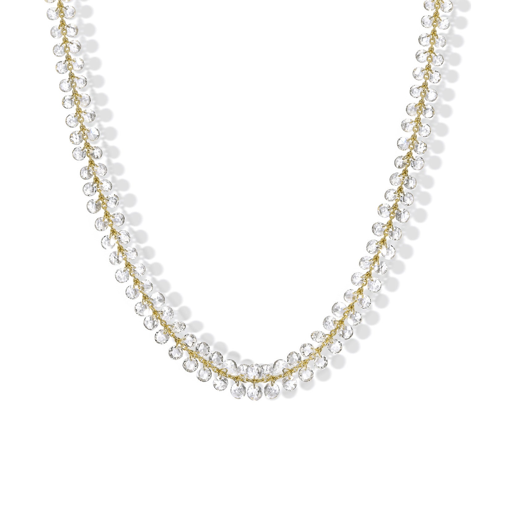 Brigitte More floating rose cut diamond necklace yellow gold set with natural diamonds