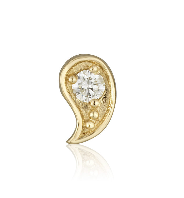 עגיל זהב צהוב משובץ יהלומים PAISLEY DIAMONDS STUD