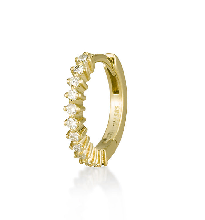 CROWN ROUND DIAMONDS HOOP 12mm hoop earring in yellow gold set with natural diamonds
