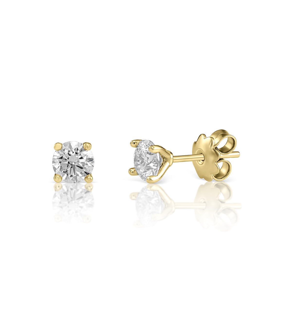 CVD lab diamond stud earrings 0.75 carat each set in yellow gold