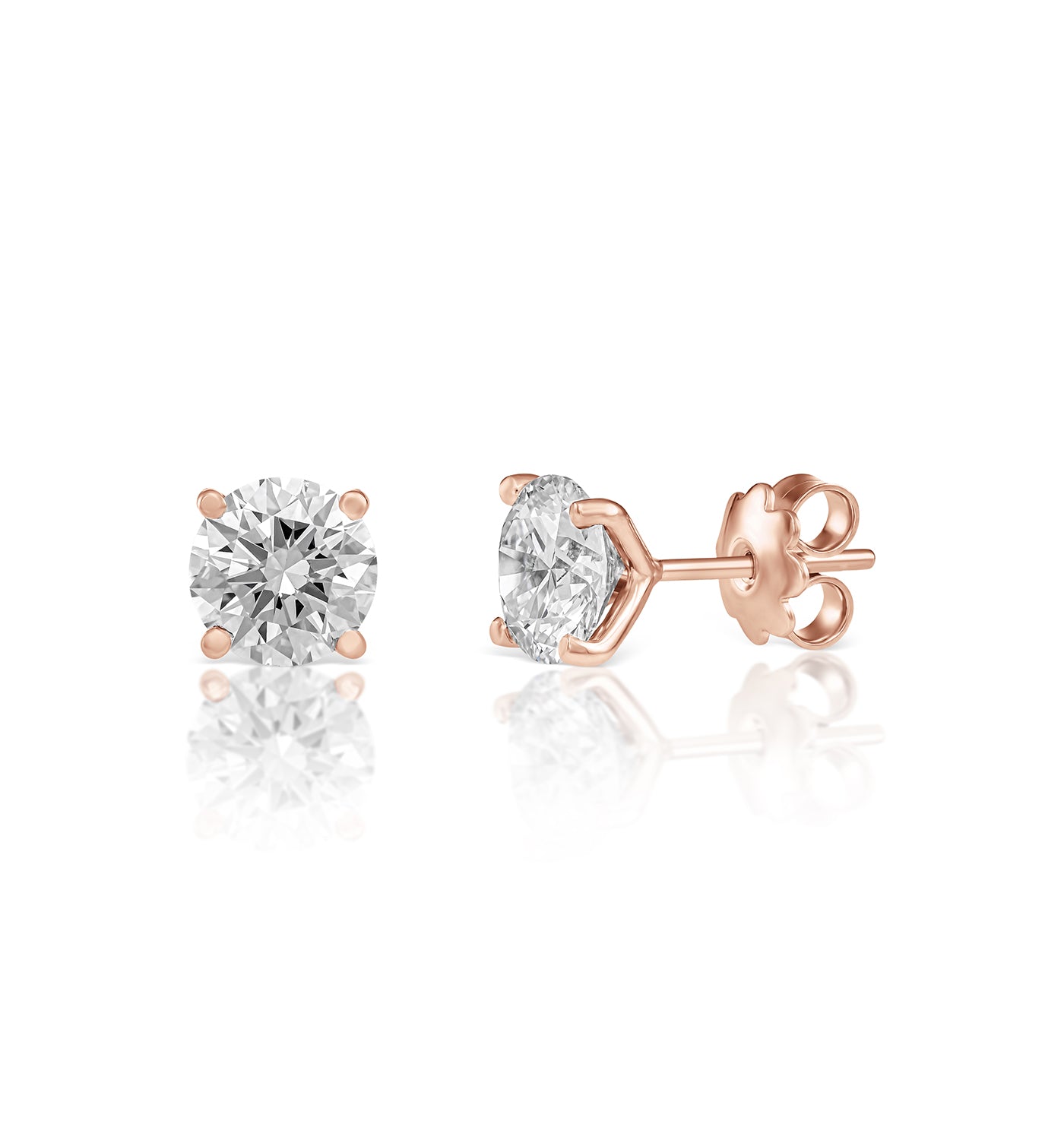 CVD lab diamond stud earrings 1.5 carat each set in rose gold