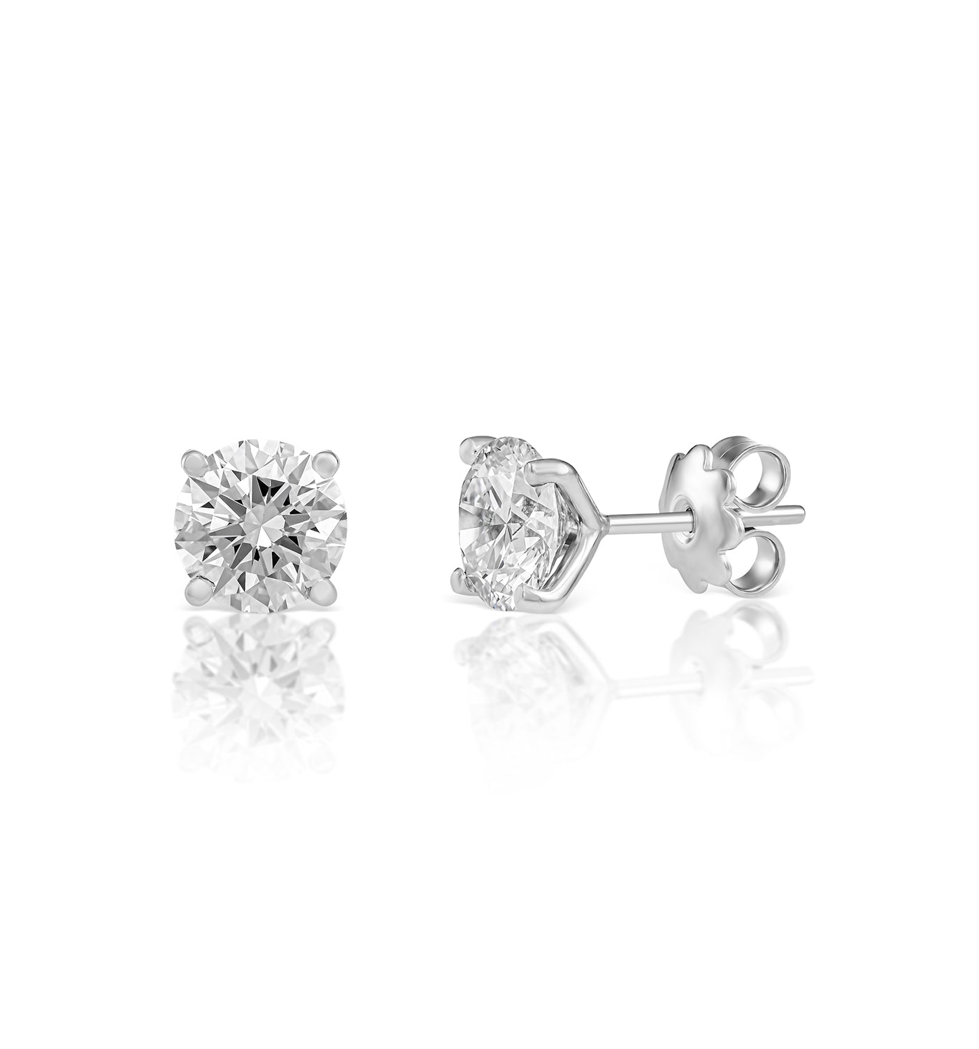 CVD lab diamond stud earrings 1.5 carat each set in white gold