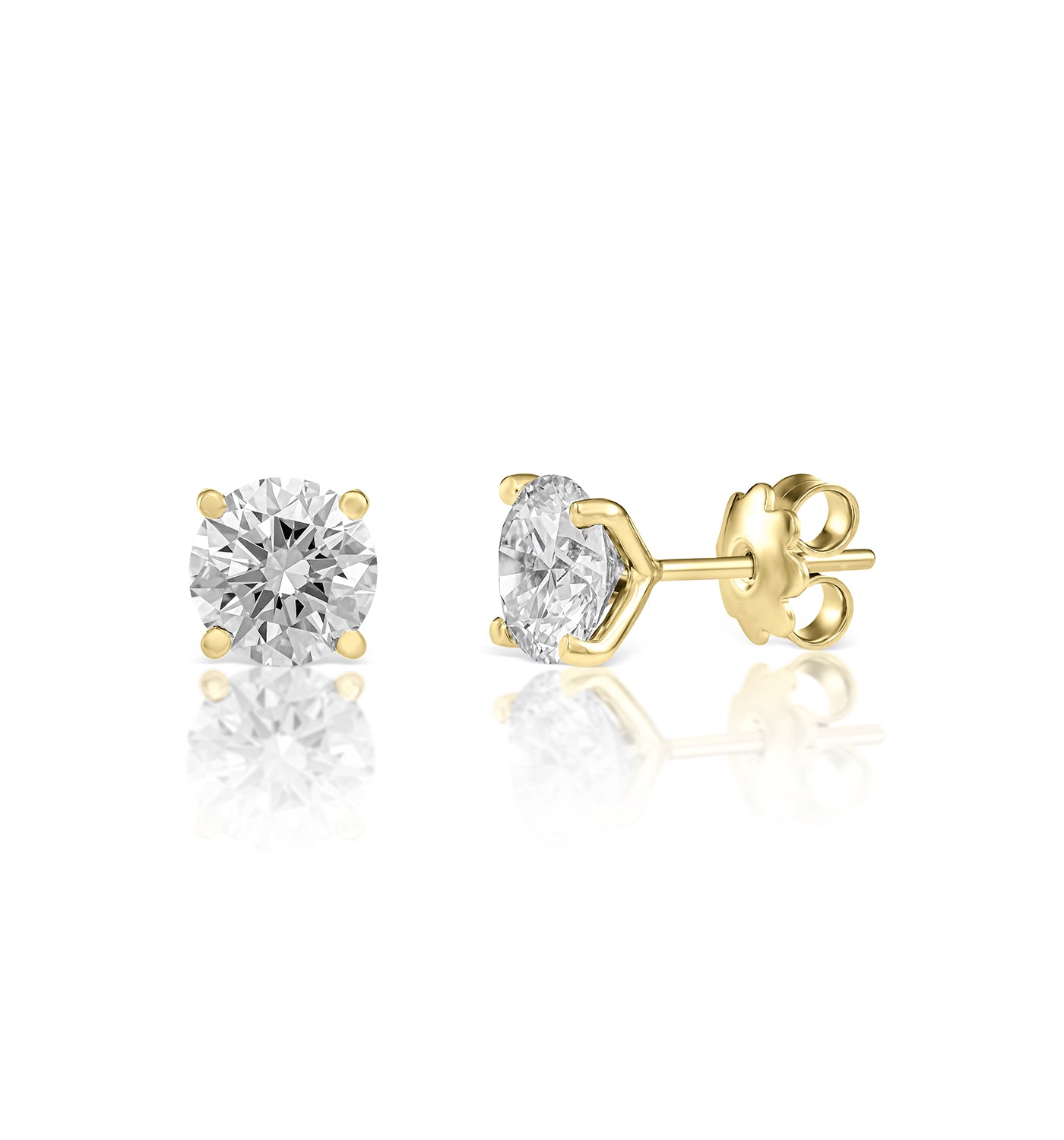 CVD lab diamond stud earrings 1.5 carat each set in yellow gold
