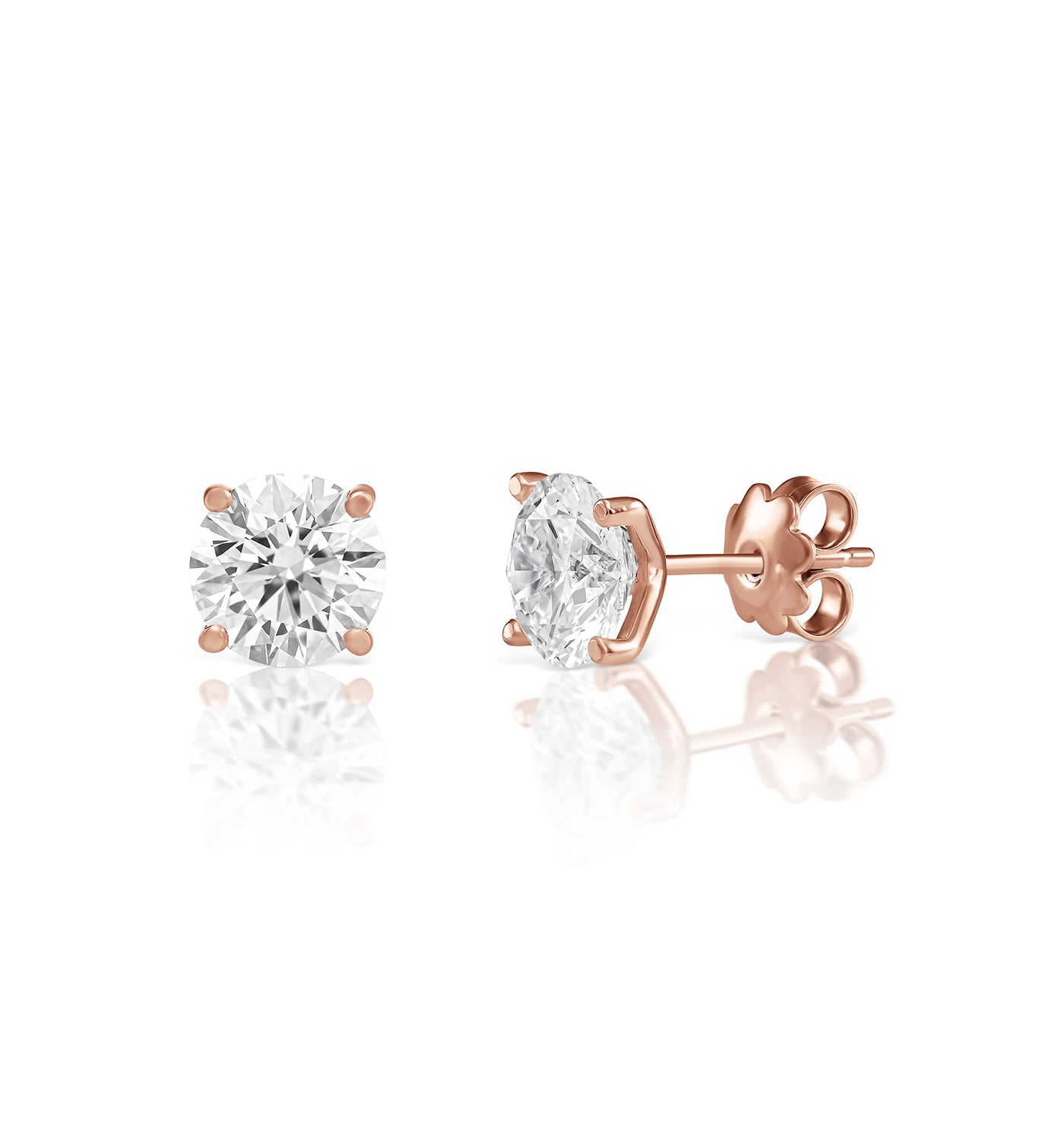 CVD lab diamond stud earrings 1 carat each set in rose gold