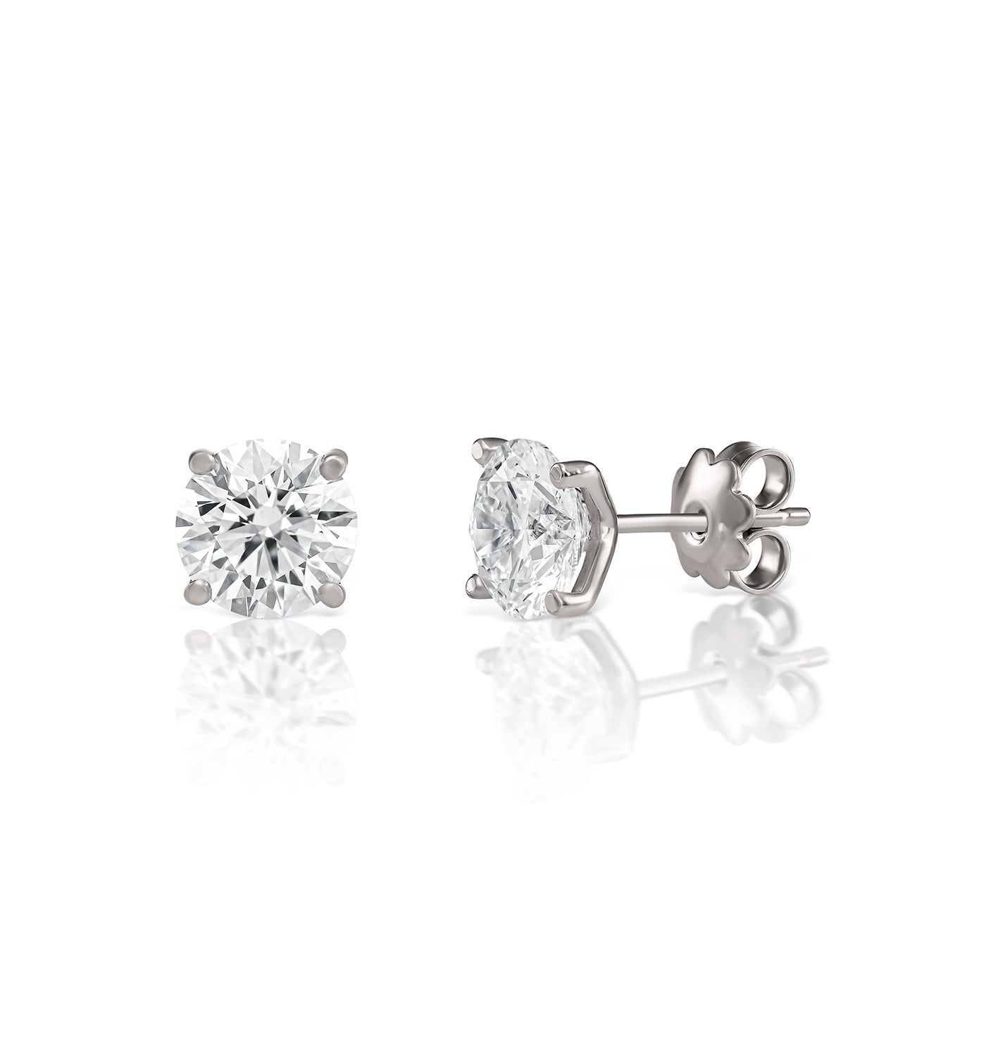CVD lab diamond stud earrings 1 carat each set in white gold