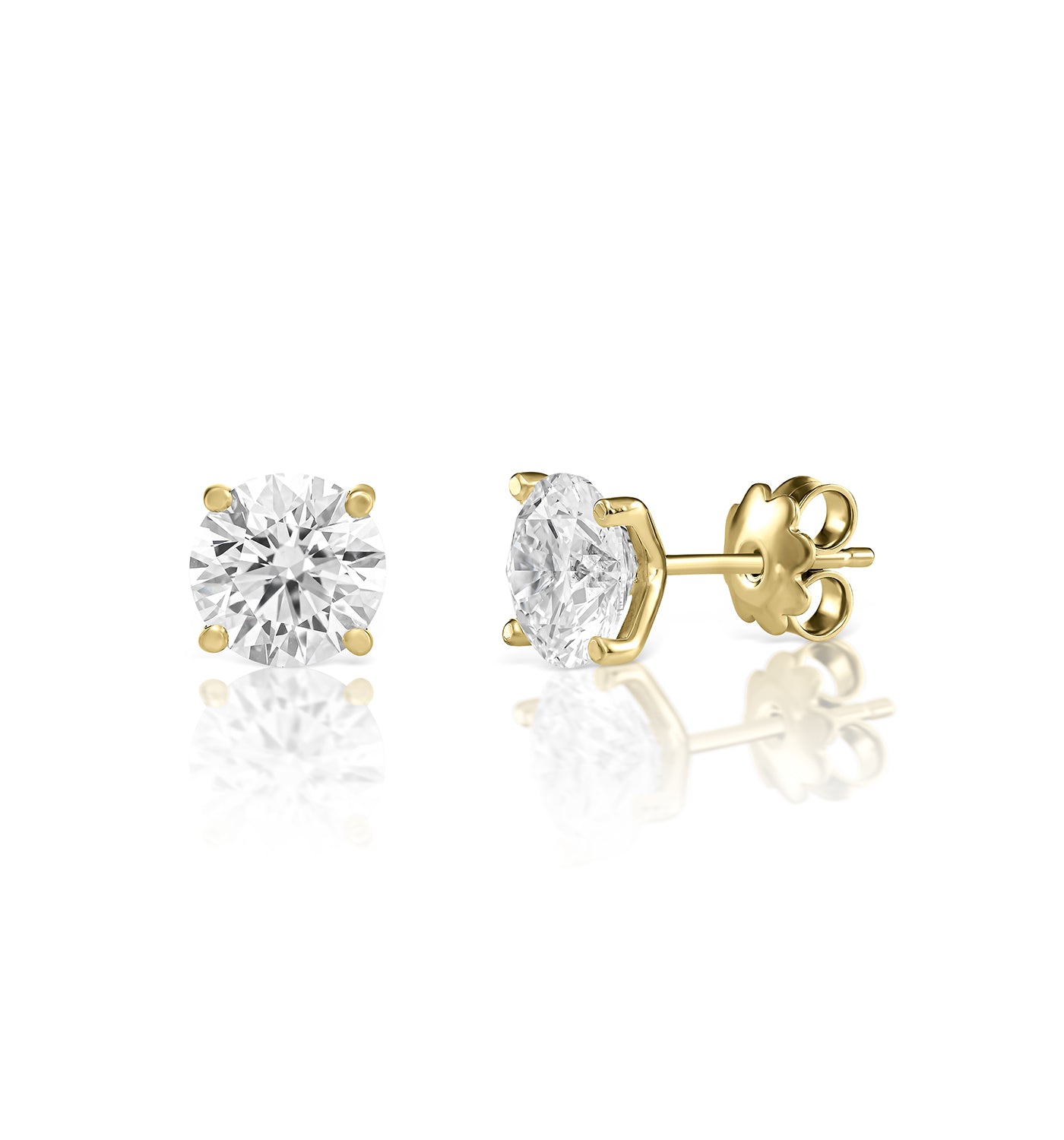 CVD lab diamond stud earrings 1 carat each set in yellow gold