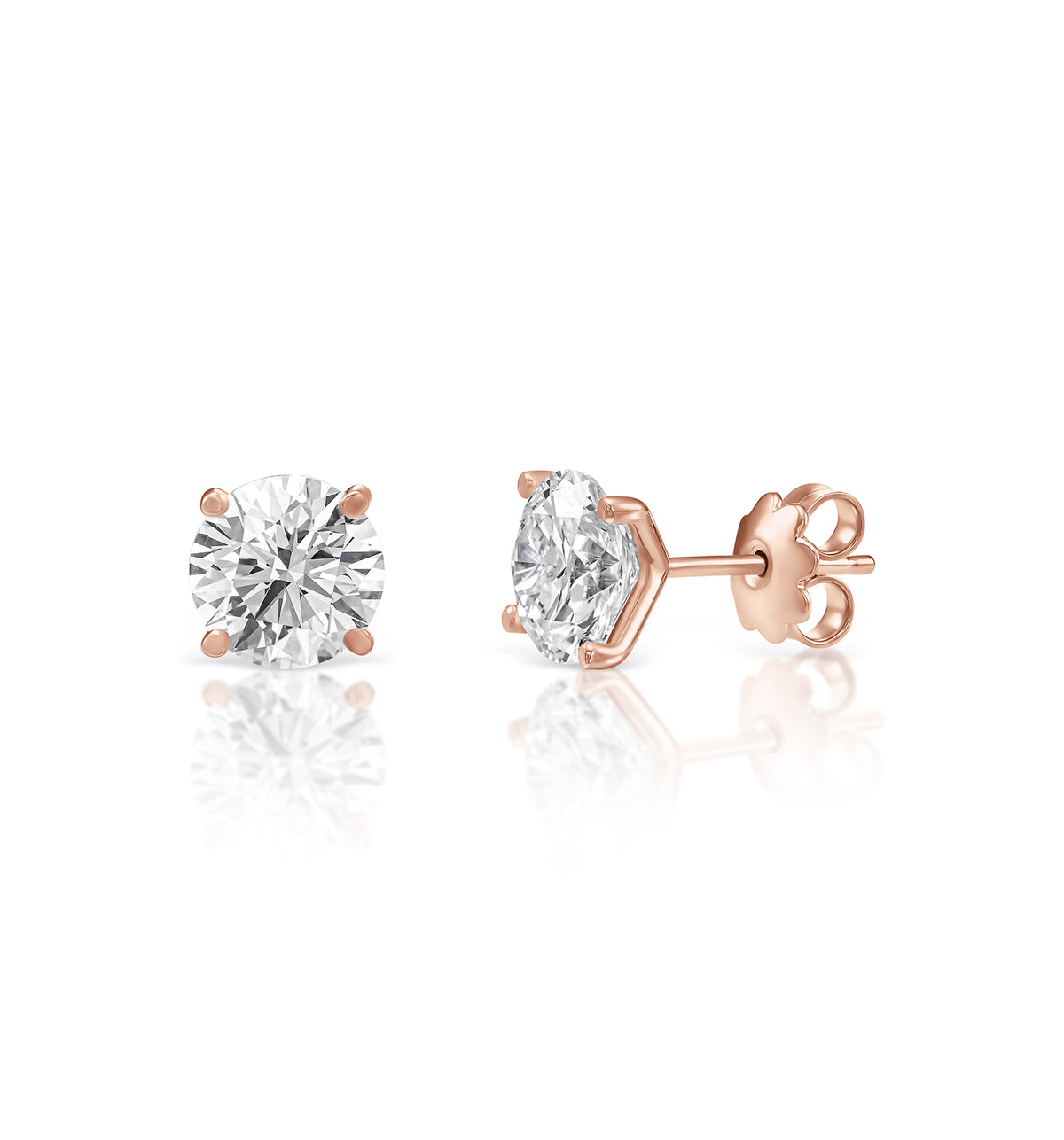CVD lab diamond stud earrings 2 carat each set in rose gold