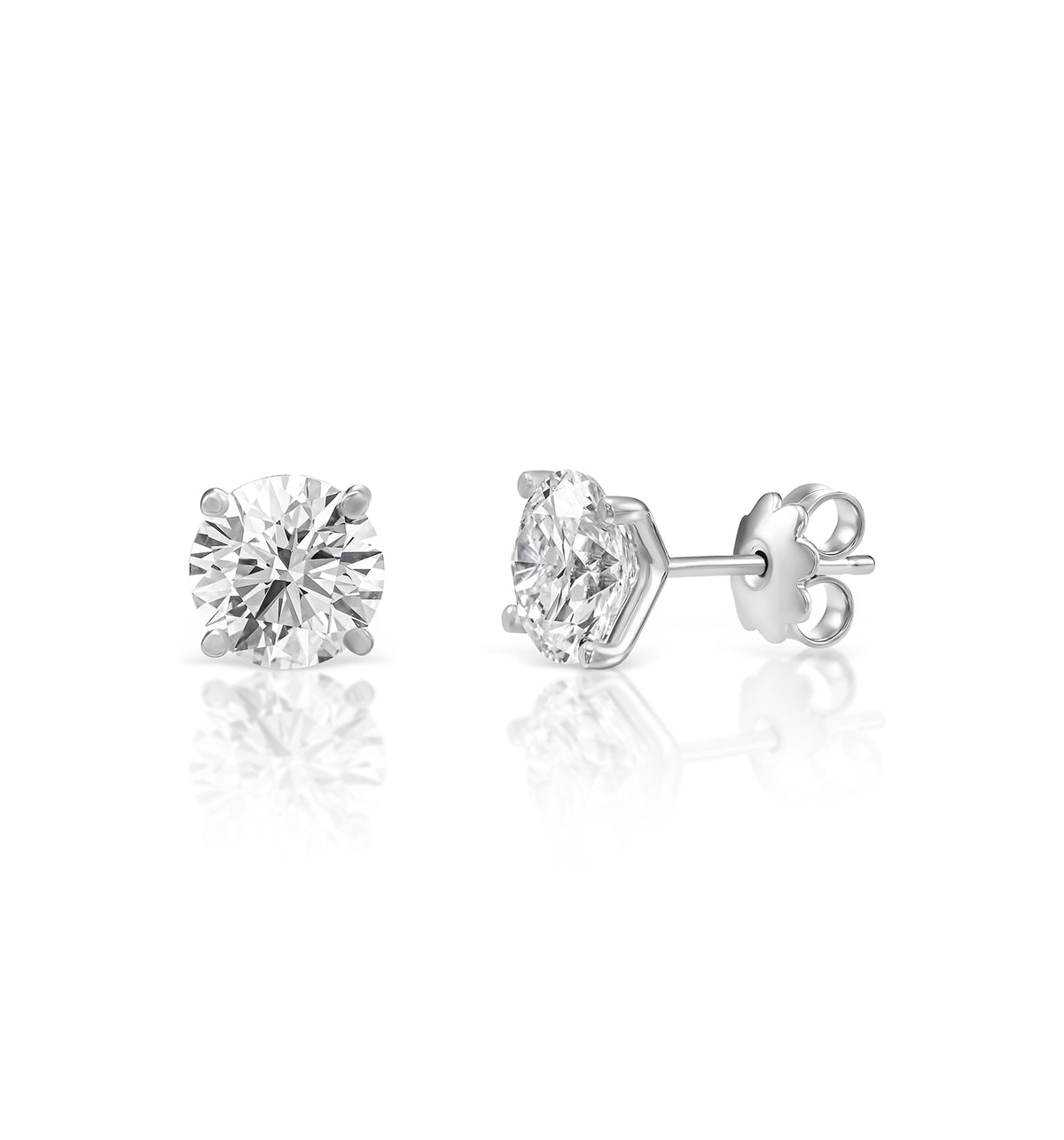 CVD lab diamond stud earrings 2 carat each set in white gold