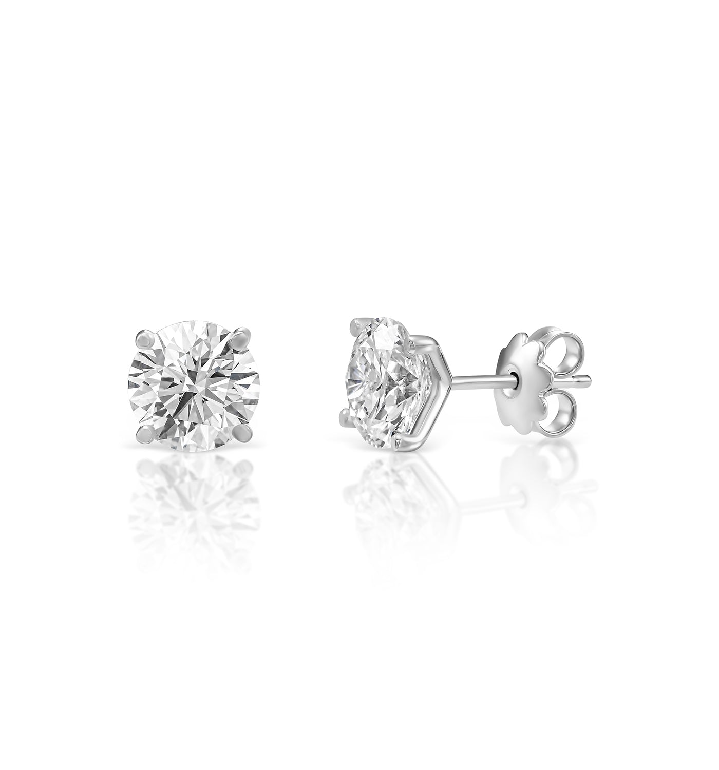 CVD lab diamond stud earrings 2 carat each set in white gold