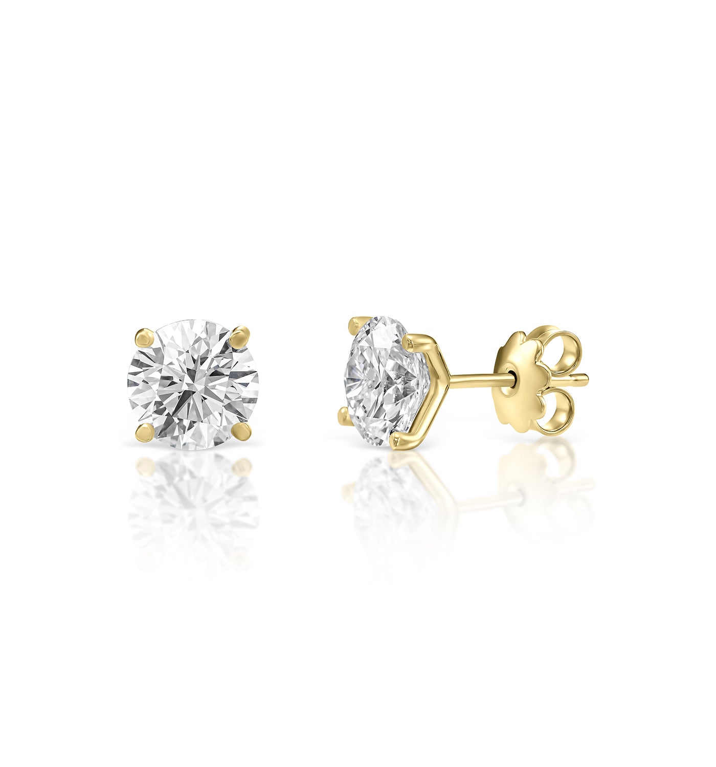 CVD lab diamond stud earrings 2 carat each set in yellow gold
