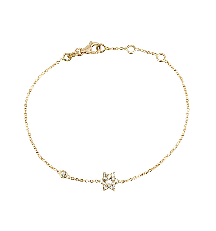 צמיד מגן דוד עדין בזהב צהוב משובץ יהלומים STAR OF DAVID BRACELET