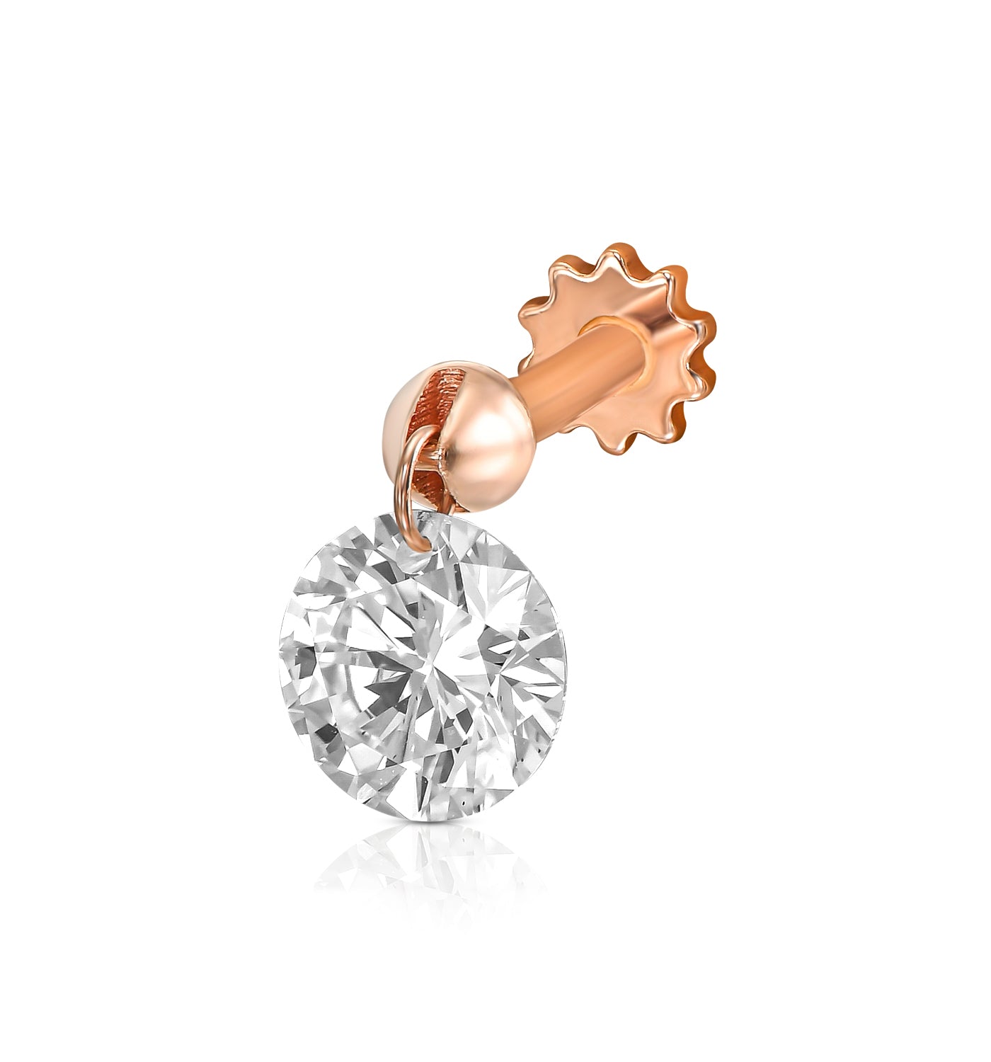 עגיל פירסינג זהב ורוד עם יהלום מעבדה קדוח עגול 0.50 קראט בעיצוב נקי ומדויק