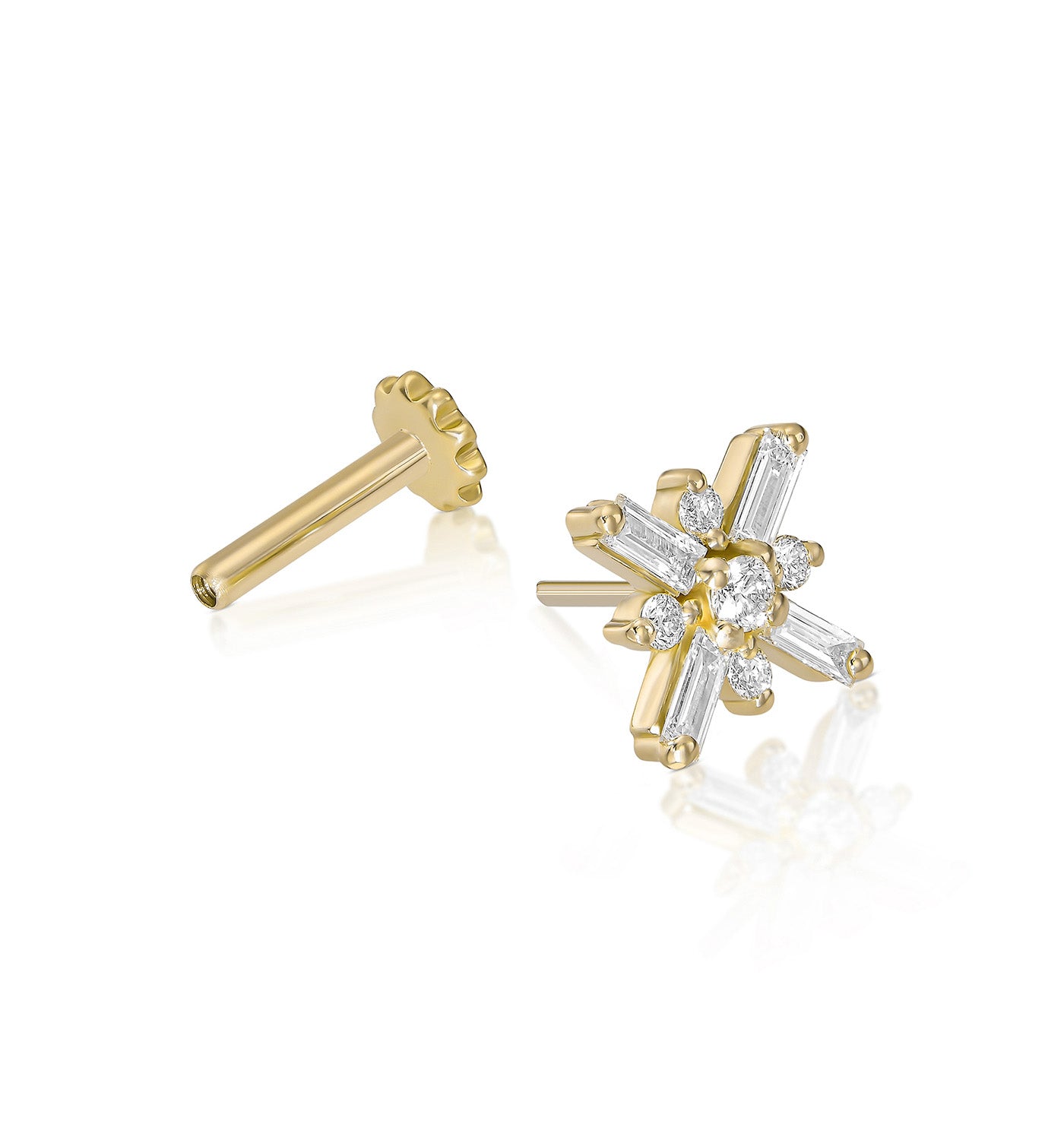עגיל פירסינג זהב צהוב משובץ יהלומים טבעיים MIRO EARRING PIERCING LABRET