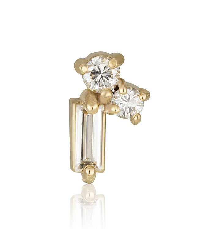 עגיל זהב צהוב משובץ יהלומים GRACE DIAMONDS STUD