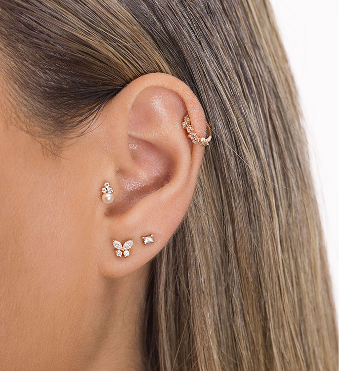 BAGUETTE DIAMOND PIERCING LABRET עגיל פירסינג מזהב ורוד משובץ ביהלום בגט