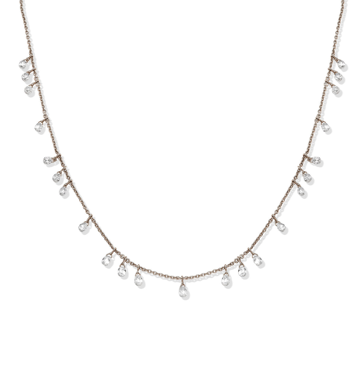 Luna necklace in white gold with floating natural rose cut teardrop diamonds