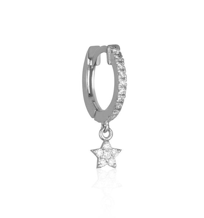 עגיל חישוק קטן זהב לבן משובץ יהלומים STAR DIAMONDS HUGGIE
