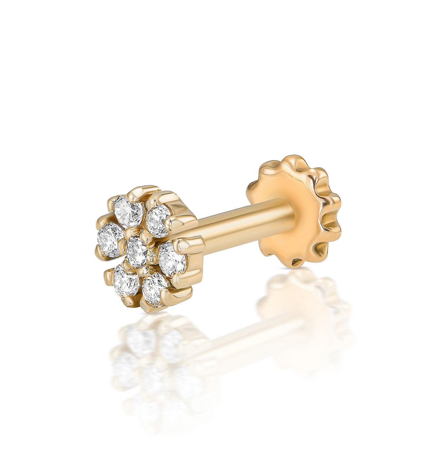 עגיל פירסינג זהב צהוב משובץ יהלומים טבעיים PETIT EARRING PIERCING LABRET