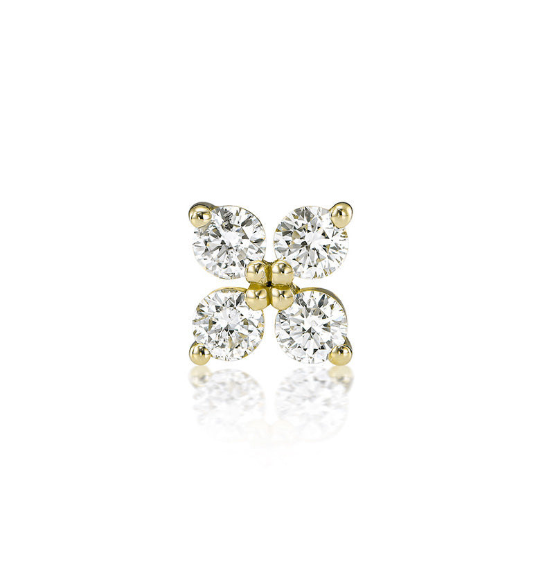 Four XL diamond stud earring yellow gold front view