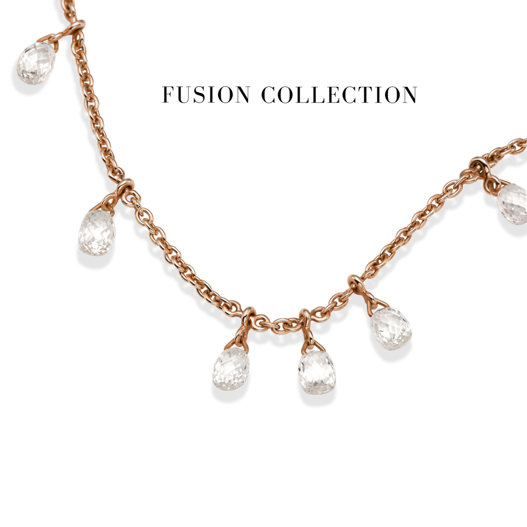Luna necklace composition from the Fusion Collection in gold set with natural diamonds linking to the Fusion Collection category